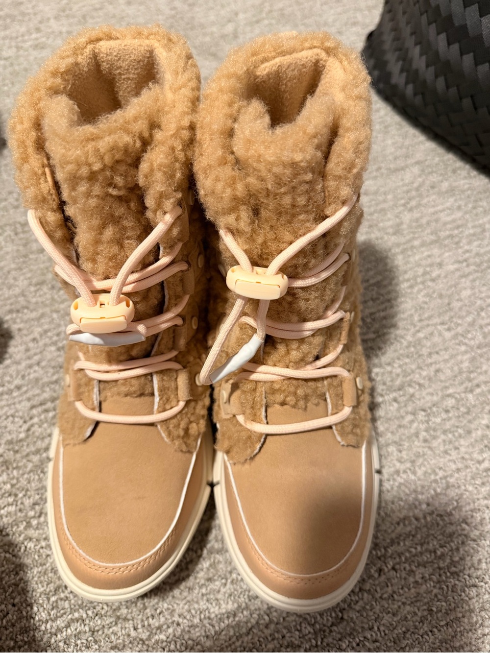 Kids Sorel Cozy Shearling Lace-Up Winter Boots - Camel